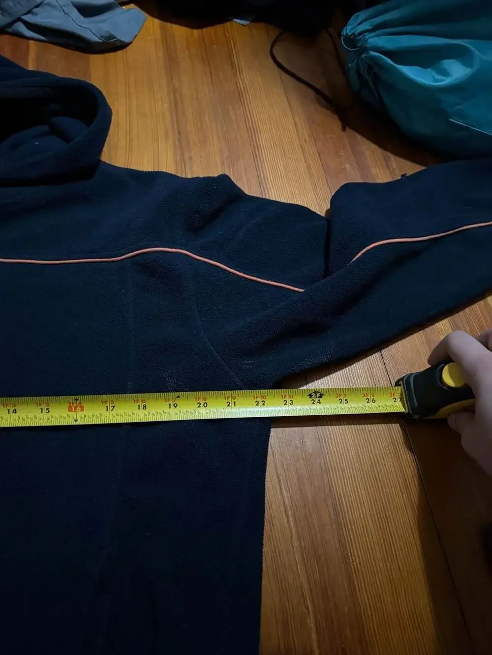 Vintage Old Navy Navy Blue Fleece Hoodie with Orange Trim and Triangle Logo